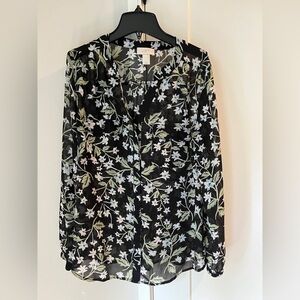 LOFT Black Floral Blouse